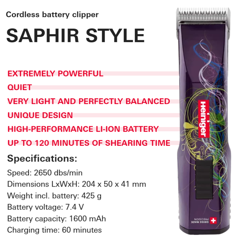 Heiniger Saphir Style Cordless Clipper - Single Battery (154500)