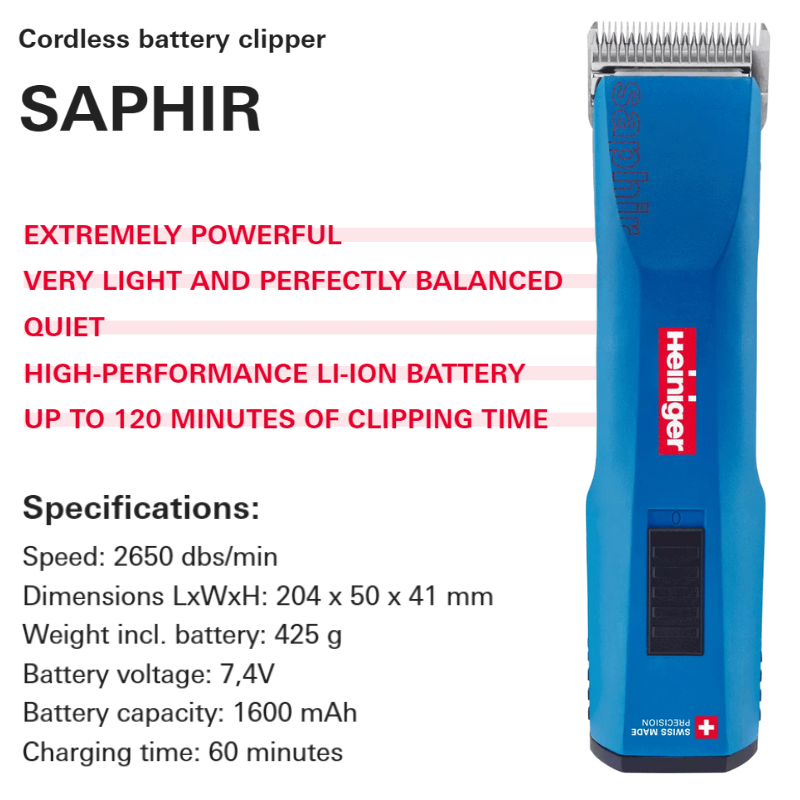 Heiniger Saphir Cordless Clipper - Double Battery (154400)
